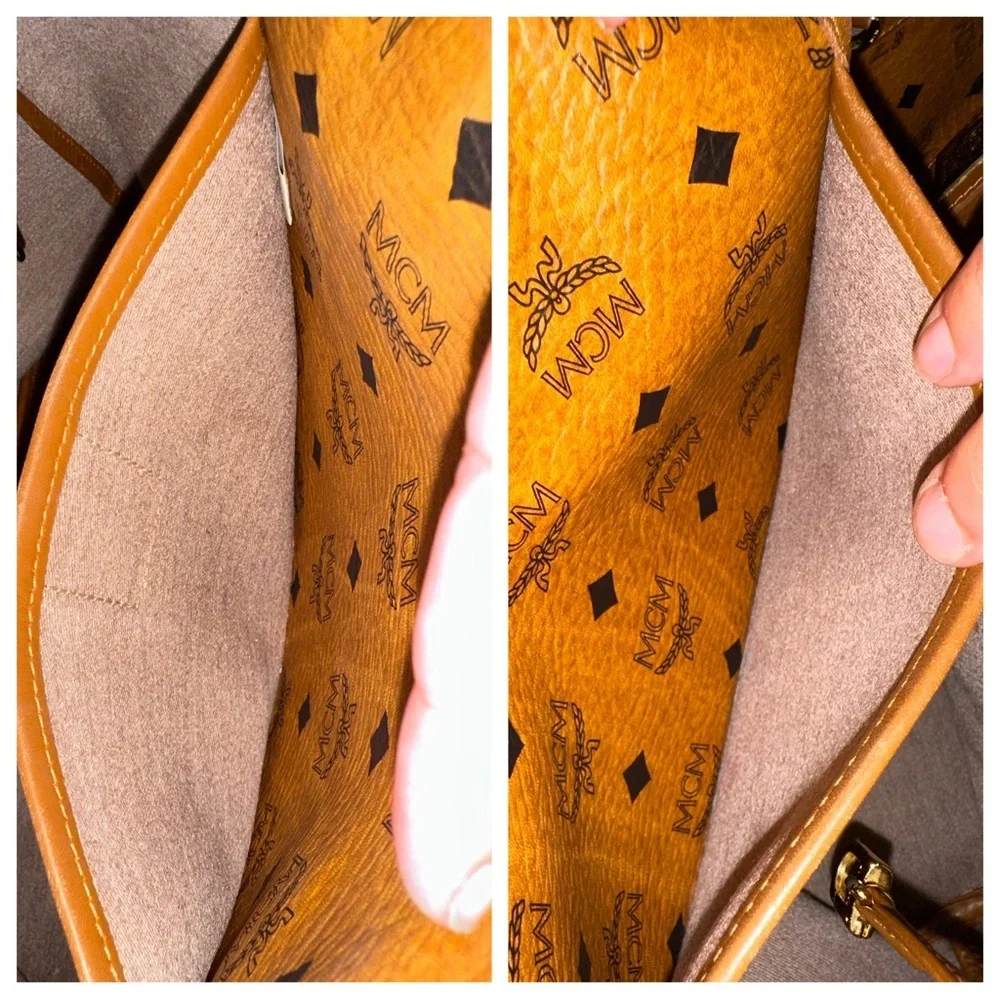 💙 MCM Anya Visetos Cognac and Orange Croc Leather Tote Shoulder Bag - Authentic